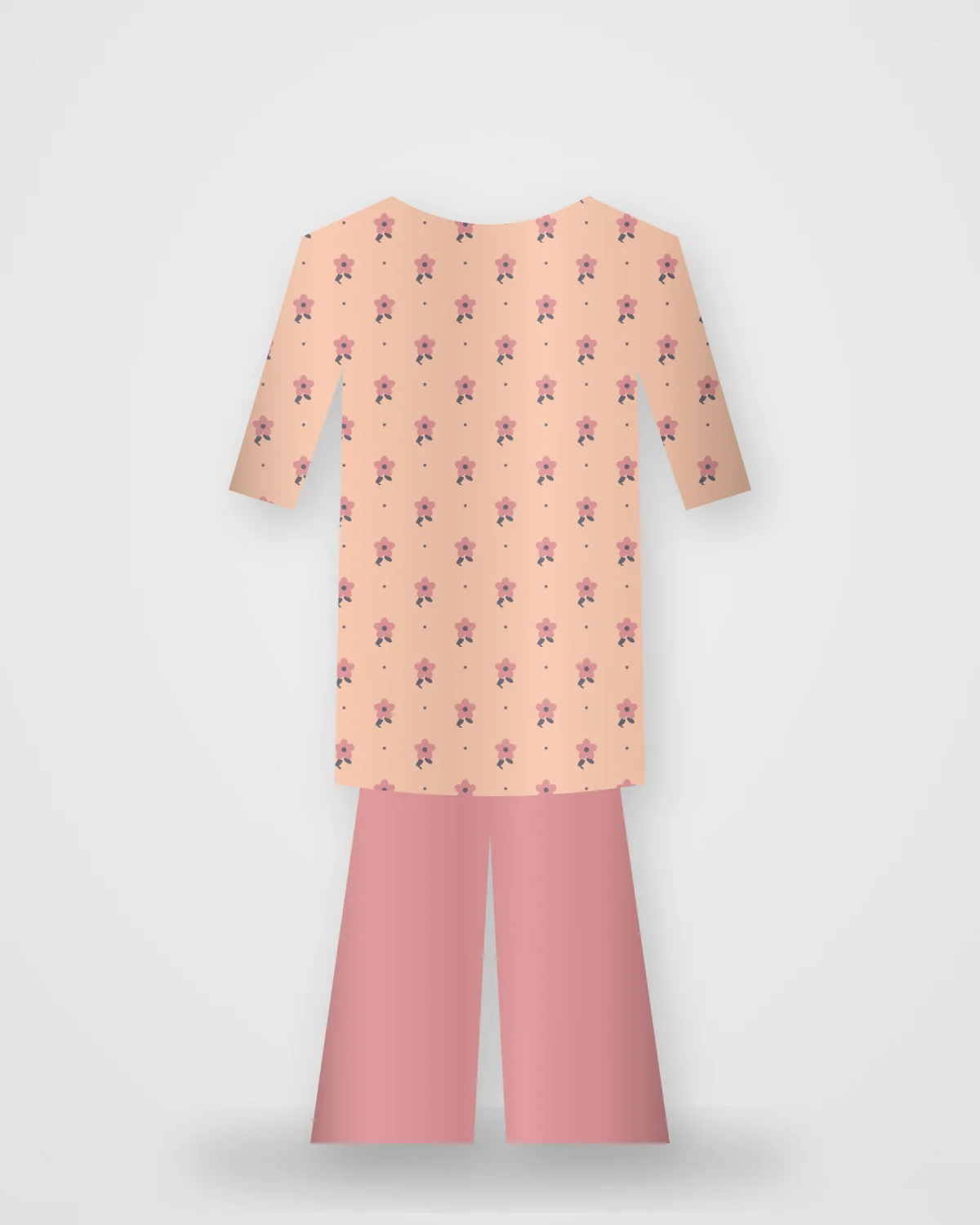 Peach Printed Palazzo Set: Peach kurta with palazzo